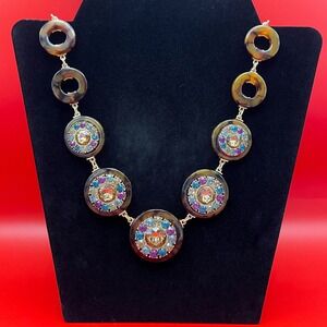 Talbots Sparkly Tortoise Shell Crystal Statement Necklace Gold Tone CN1347 NWT